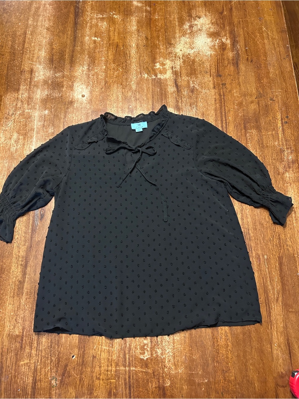 Cece Women's Black Swiss Dot Tie-Neck Blouse Boho Minimalist Twee